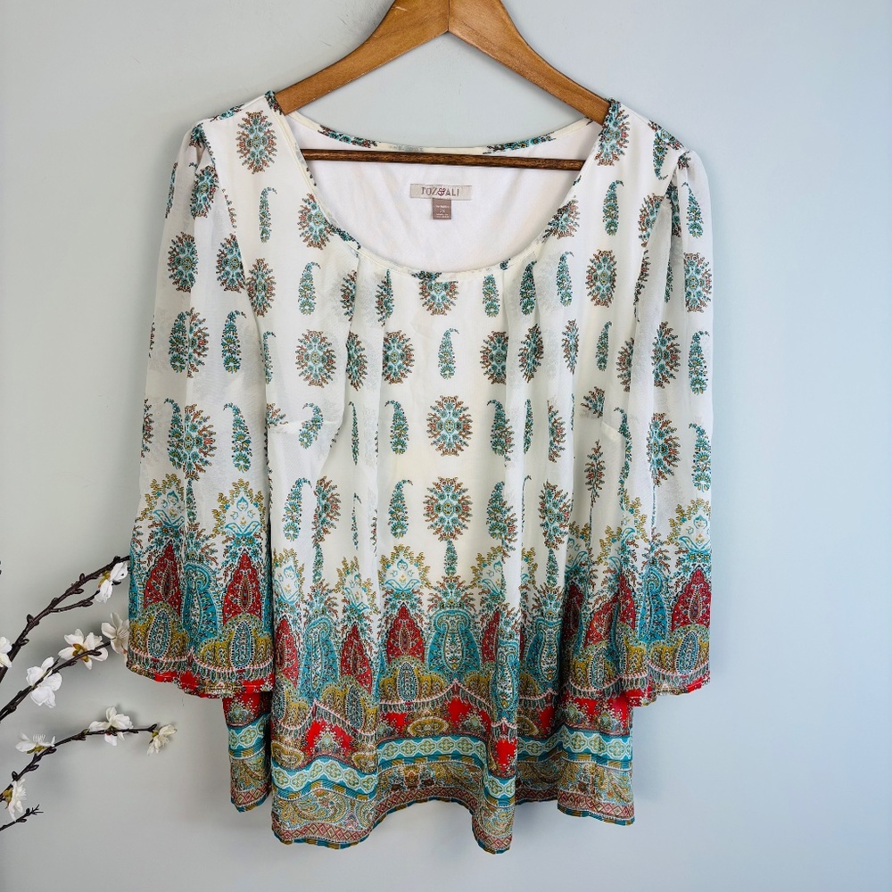 Roz & Ali 3/4 Sleeve Paisley Blouse Size 2x